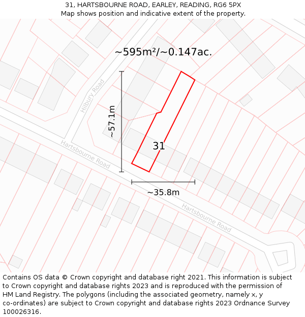 31, HARTSBOURNE ROAD, EARLEY, READING, RG6 5PX: Plot and title map