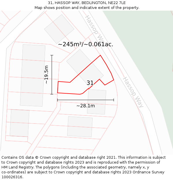 31, HASSOP WAY, BEDLINGTON, NE22 7LE: Plot and title map