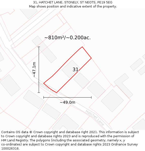 31, HATCHET LANE, STONELY, ST NEOTS, PE19 5EG: Plot and title map