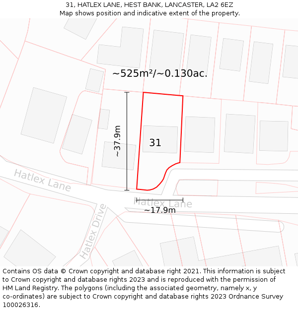 31, HATLEX LANE, HEST BANK, LANCASTER, LA2 6EZ: Plot and title map