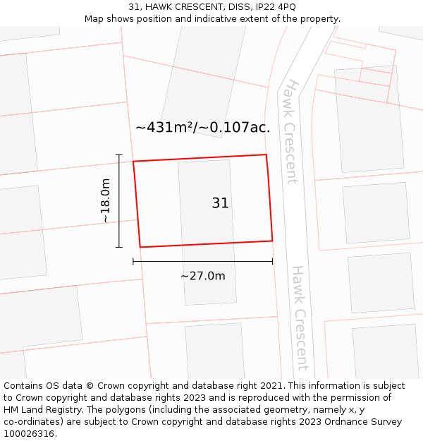 31, HAWK CRESCENT, DISS, IP22 4PQ: Plot and title map