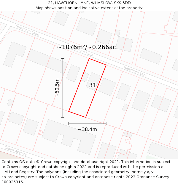 31, HAWTHORN LANE, WILMSLOW, SK9 5DD: Plot and title map