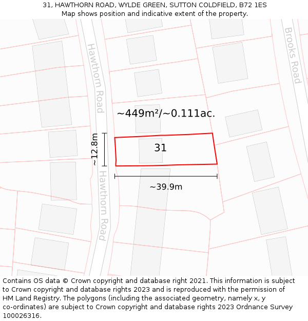 31, HAWTHORN ROAD, WYLDE GREEN, SUTTON COLDFIELD, B72 1ES: Plot and title map
