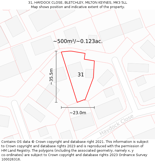 31, HAYDOCK CLOSE, BLETCHLEY, MILTON KEYNES, MK3 5LL: Plot and title map