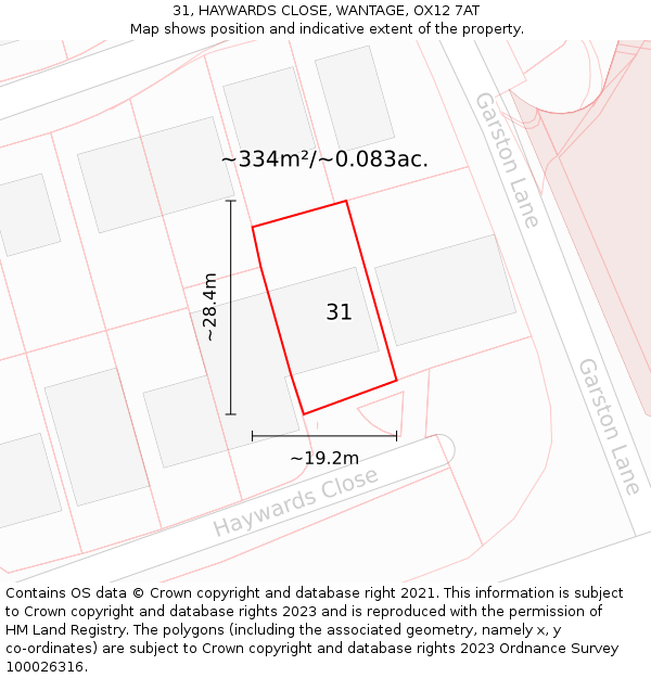 31, HAYWARDS CLOSE, WANTAGE, OX12 7AT: Plot and title map