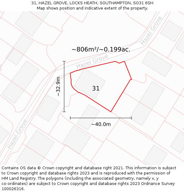 31, HAZEL GROVE, LOCKS HEATH, SOUTHAMPTON, SO31 6SH: Plot and title map