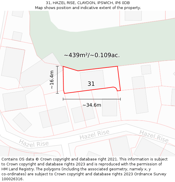 31, HAZEL RISE, CLAYDON, IPSWICH, IP6 0DB: Plot and title map