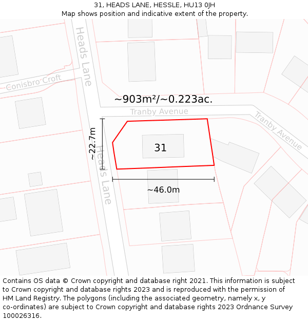 31, HEADS LANE, HESSLE, HU13 0JH: Plot and title map