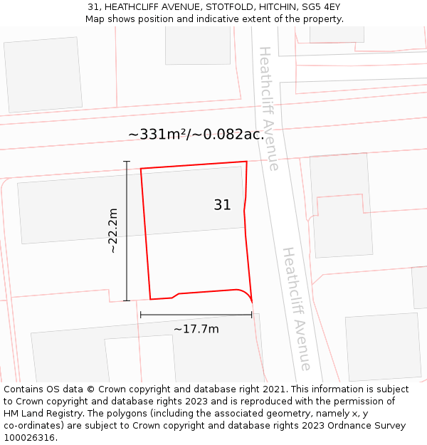 31, HEATHCLIFF AVENUE, STOTFOLD, HITCHIN, SG5 4EY: Plot and title map