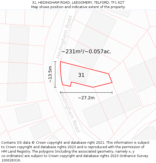 31, HEDINGHAM ROAD, LEEGOMERY, TELFORD, TF1 6ZT: Plot and title map
