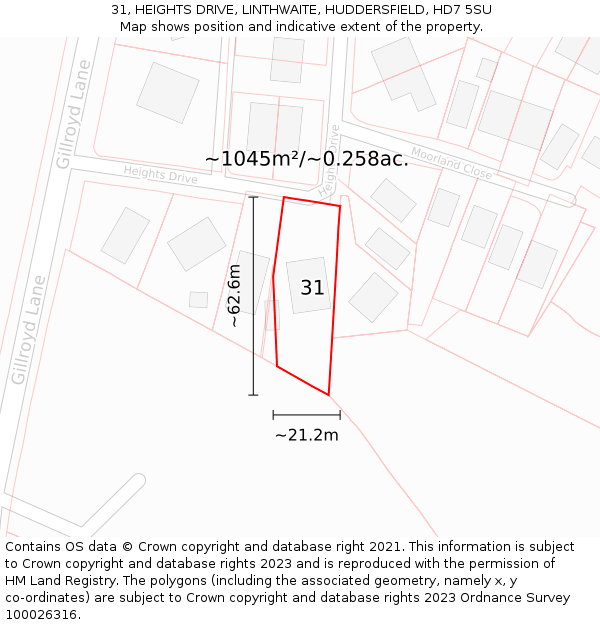 31, HEIGHTS DRIVE, LINTHWAITE, HUDDERSFIELD, HD7 5SU: Plot and title map