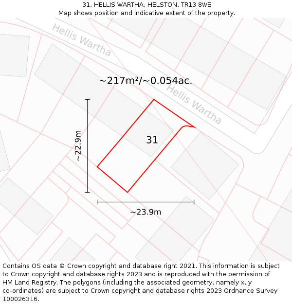 31, HELLIS WARTHA, HELSTON, TR13 8WE: Plot and title map
