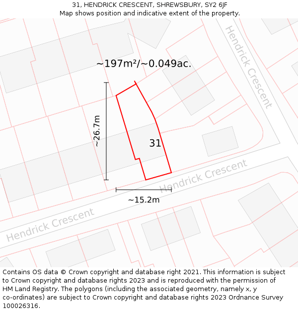 31, HENDRICK CRESCENT, SHREWSBURY, SY2 6JF: Plot and title map