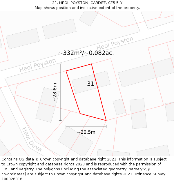 31, HEOL POYSTON, CARDIFF, CF5 5LY: Plot and title map