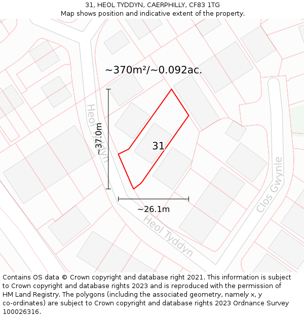 31, HEOL TYDDYN, CAERPHILLY, CF83 1TG: Plot and title map