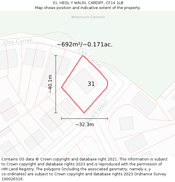 31, HEOL Y WAUN, CARDIFF, CF14 1LB: Plot and title map
