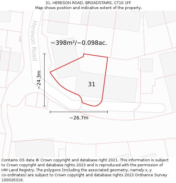 31, HERESON ROAD, BROADSTAIRS, CT10 1FF: Plot and title map