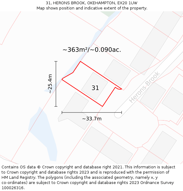 31, HERONS BROOK, OKEHAMPTON, EX20 1UW: Plot and title map