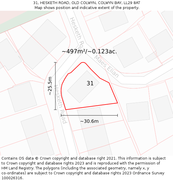 31, HESKETH ROAD, OLD COLWYN, COLWYN BAY, LL29 8AT: Plot and title map