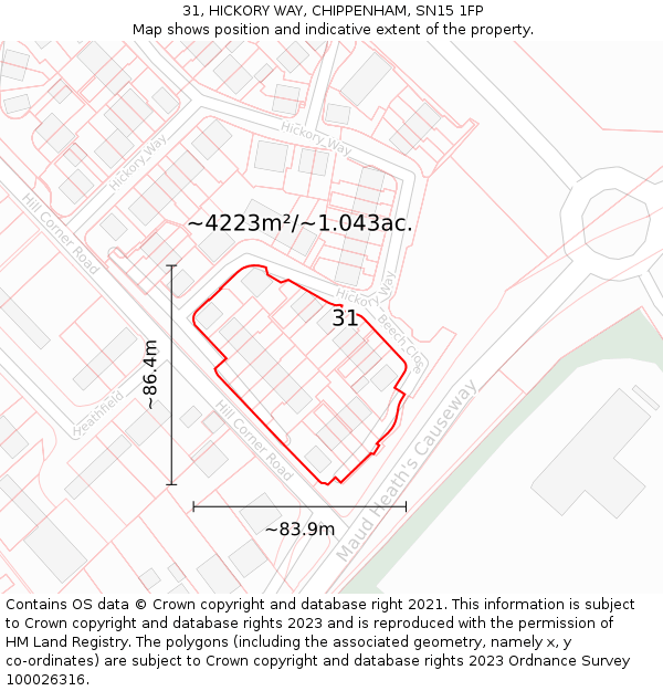 31, HICKORY WAY, CHIPPENHAM, SN15 1FP: Plot and title map