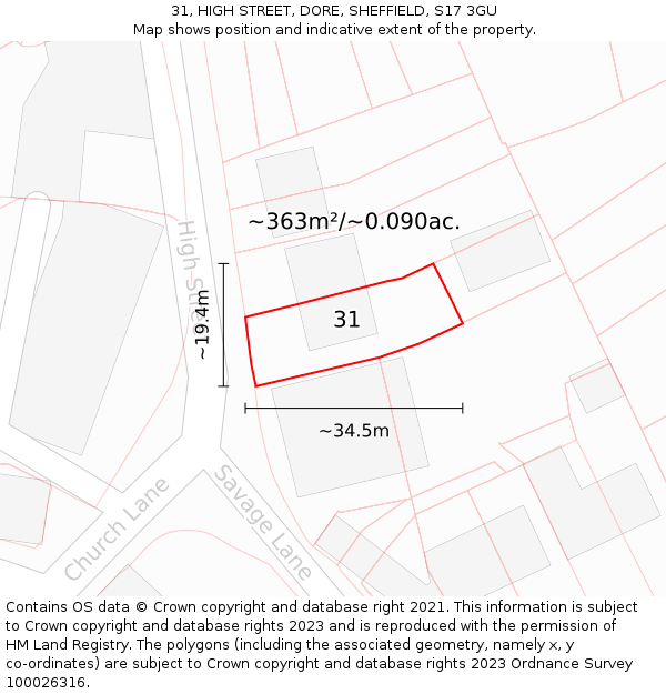 31, HIGH STREET, DORE, SHEFFIELD, S17 3GU: Plot and title map