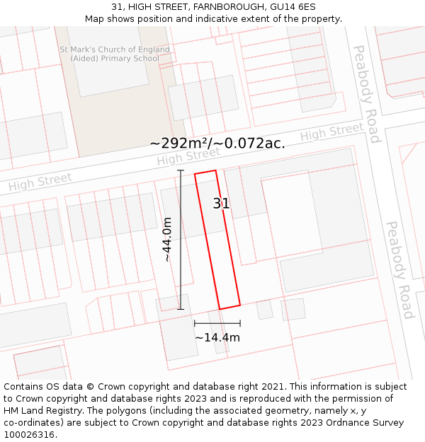 31, HIGH STREET, FARNBOROUGH, GU14 6ES: Plot and title map