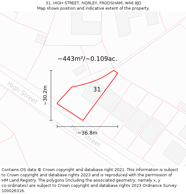 31, HIGH STREET, NORLEY, FRODSHAM, WA6 8JD: Plot and title map