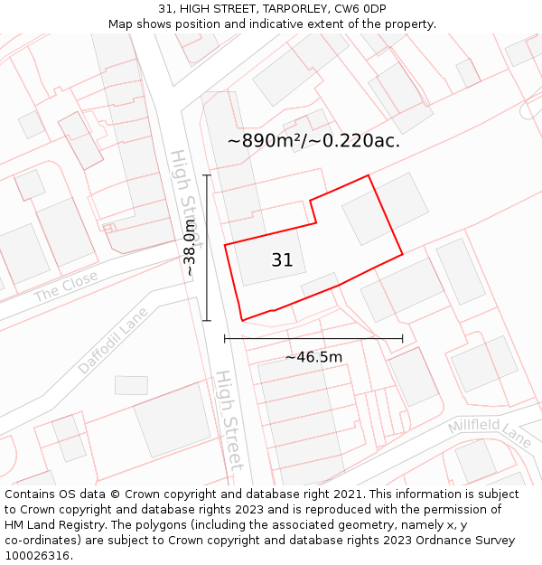 31, HIGH STREET, TARPORLEY, CW6 0DP: Plot and title map