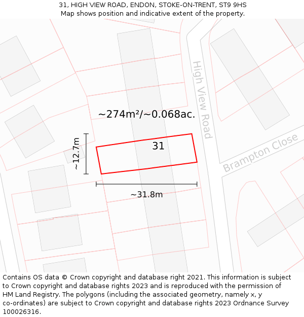 31, HIGH VIEW ROAD, ENDON, STOKE-ON-TRENT, ST9 9HS: Plot and title map