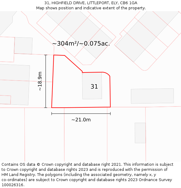 31, HIGHFIELD DRIVE, LITTLEPORT, ELY, CB6 1GA: Plot and title map