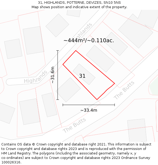 31, HIGHLANDS, POTTERNE, DEVIZES, SN10 5NS: Plot and title map