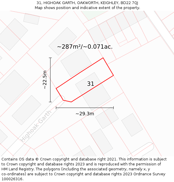 31, HIGHOAK GARTH, OAKWORTH, KEIGHLEY, BD22 7QJ: Plot and title map