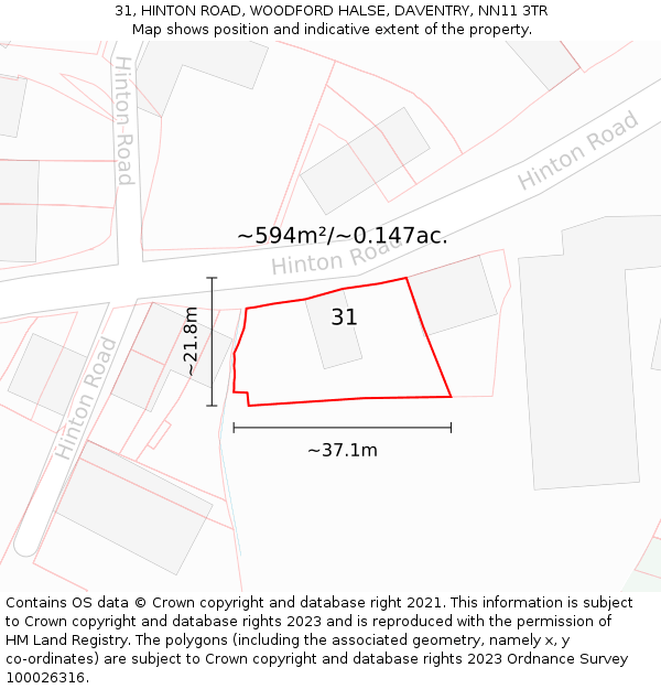31, HINTON ROAD, WOODFORD HALSE, DAVENTRY, NN11 3TR: Plot and title map