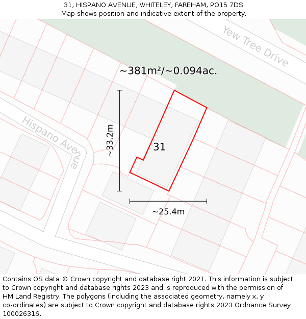 31, HISPANO AVENUE, WHITELEY, FAREHAM, PO15 7DS: Plot and title map