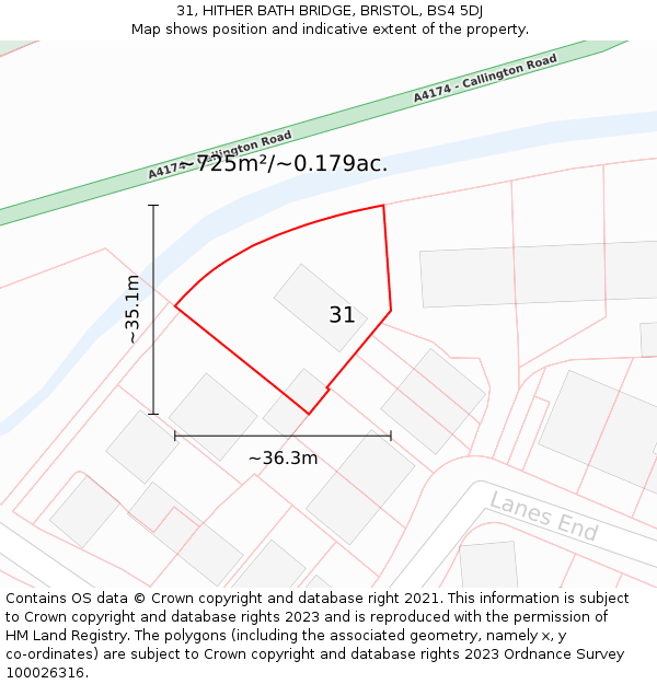 31, HITHER BATH BRIDGE, BRISTOL, BS4 5DJ: Plot and title map