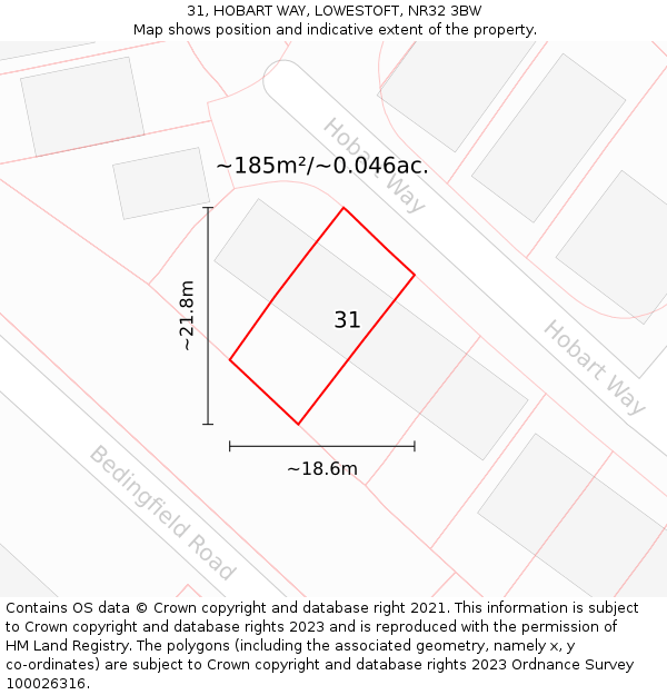 31, HOBART WAY, LOWESTOFT, NR32 3BW: Plot and title map