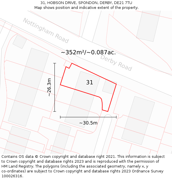 31, HOBSON DRIVE, SPONDON, DERBY, DE21 7TU: Plot and title map