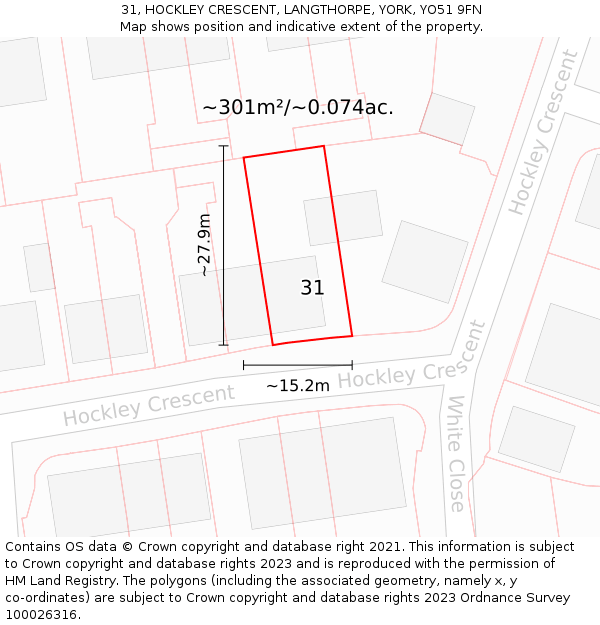31, HOCKLEY CRESCENT, LANGTHORPE, YORK, YO51 9FN: Plot and title map