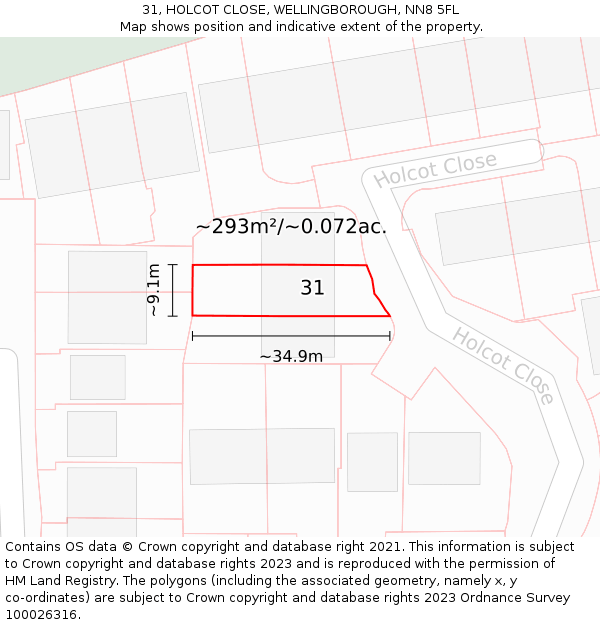 31, HOLCOT CLOSE, WELLINGBOROUGH, NN8 5FL: Plot and title map