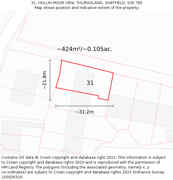 31, HOLLIN MOOR VIEW, THURGOLAND, SHEFFIELD, S35 7EE: Plot and title map