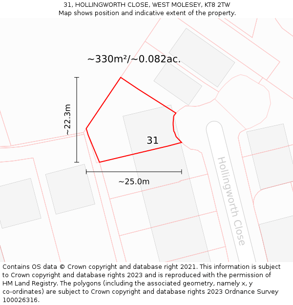 31, HOLLINGWORTH CLOSE, WEST MOLESEY, KT8 2TW: Plot and title map