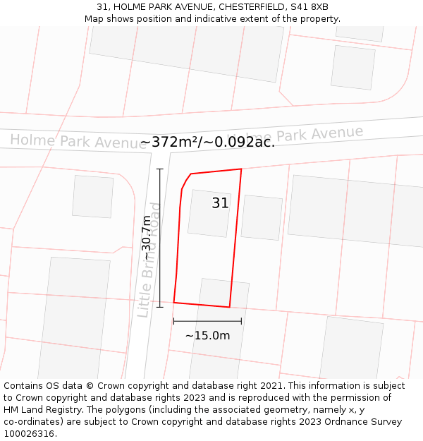 31, HOLME PARK AVENUE, CHESTERFIELD, S41 8XB: Plot and title map