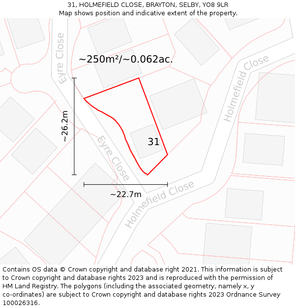 31, HOLMEFIELD CLOSE, BRAYTON, SELBY, YO8 9LR: Plot and title map
