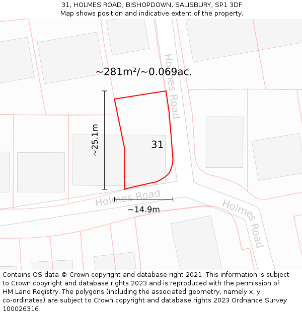31, HOLMES ROAD, BISHOPDOWN, SALISBURY, SP1 3DF: Plot and title map