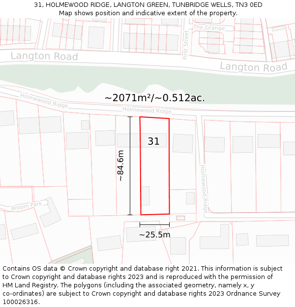 31, HOLMEWOOD RIDGE, LANGTON GREEN, TUNBRIDGE WELLS, TN3 0ED: Plot and title map