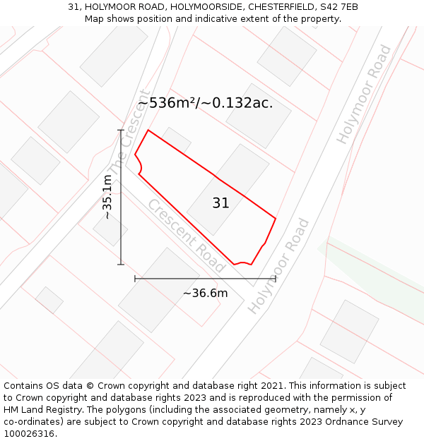 31, HOLYMOOR ROAD, HOLYMOORSIDE, CHESTERFIELD, S42 7EB: Plot and title map