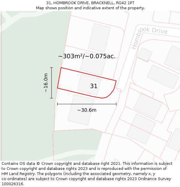 31, HOMBROOK DRIVE, BRACKNELL, RG42 1PT: Plot and title map