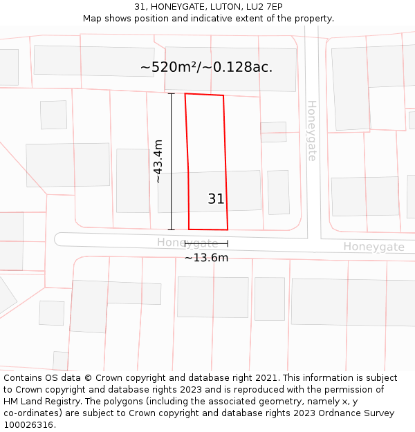 31, HONEYGATE, LUTON, LU2 7EP: Plot and title map