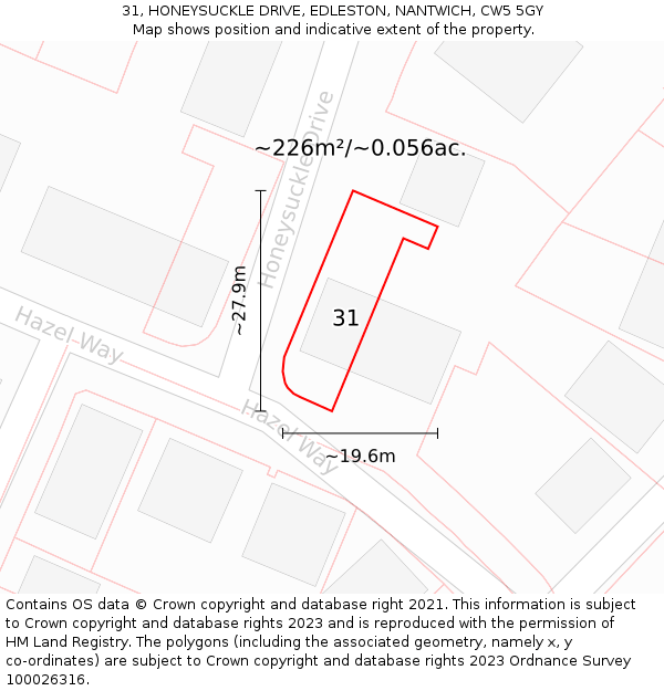 31, HONEYSUCKLE DRIVE, EDLESTON, NANTWICH, CW5 5GY: Plot and title map
