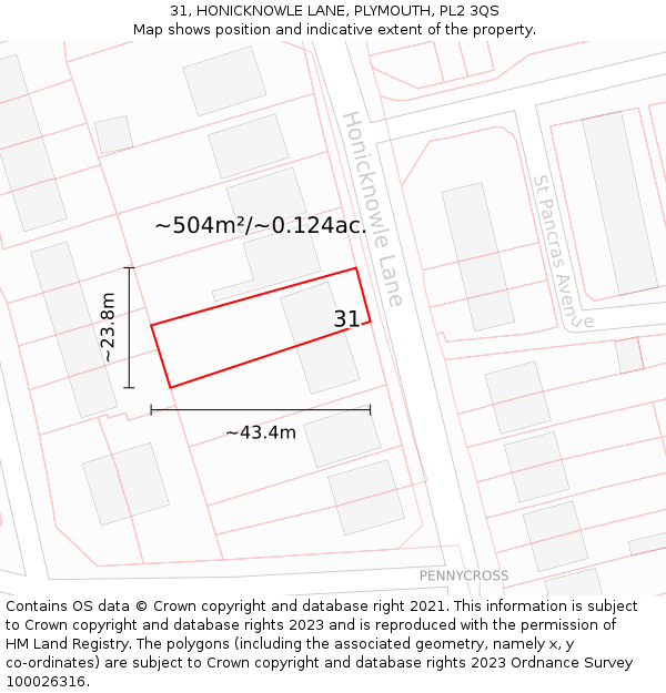 31, HONICKNOWLE LANE, PLYMOUTH, PL2 3QS: Plot and title map